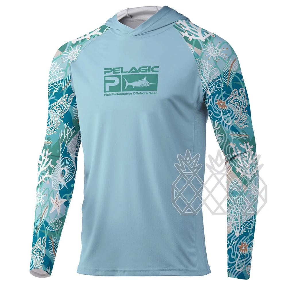 Pelagic 남성용 후드 낚시 셔츠, 긴 소매 자외선 차단 티셔츠, 통기성 성능 물고기 의류
